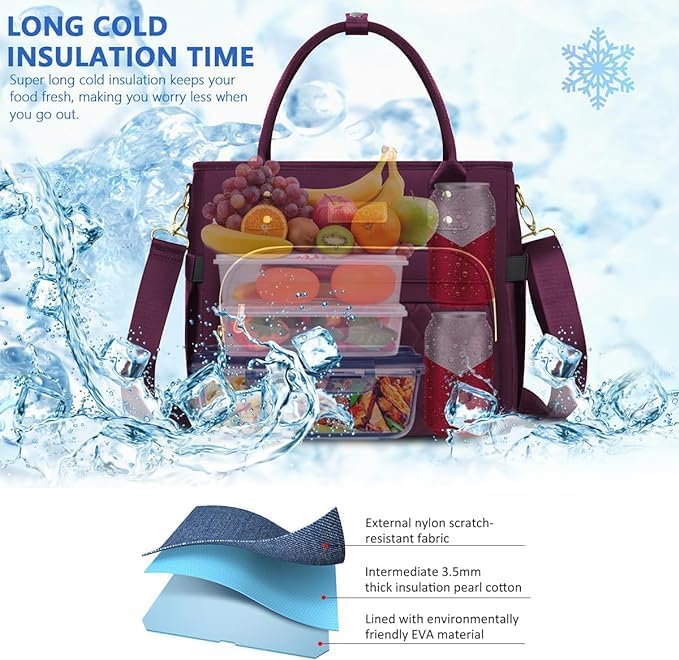 MIYCOO Lunch Bag Lunch Box Women - Leakproof Insulated Lunch Cooler Bag for Women - Large Lunch Tote Bags Adults, Purple