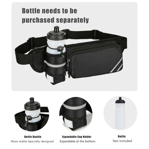 YIXIUTEN Fanny Pack with Water Bottle Holder for Men Women – Large Hiking Fanny Pack with Adjustable Strap Belt for Cycling Hiking Dog Walking Outdoor, Water Resistant Pack Black(Bottle Not Included)
