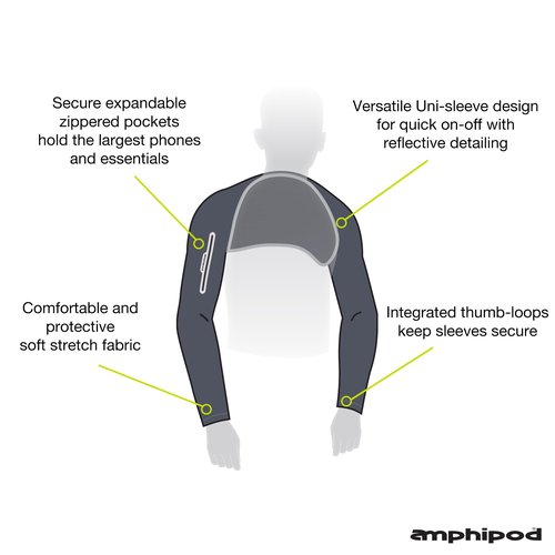 Amphipod Unisex ArmPod Run Sleeves, Reflective Runners’ Wearable Storage for Running, Jogging & Training - Charcoal/Silver - (L/XL)