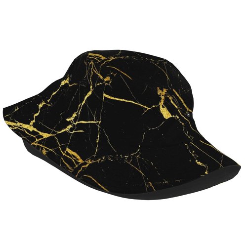 Black Gold Marble Bucket Hat Summer Packable Fisherman Cap Beach Travel Sun Hat for Unisex Men Women