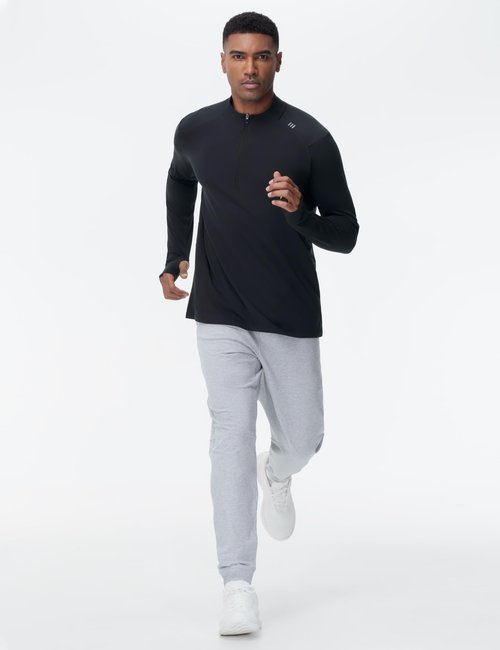 THE GYM PEOPLE Men's Half-Zip Long Sleeve Golf Shirts Soft Lightweight Warm Workout Pullover Sweatshirts with Thumb Hole Black
