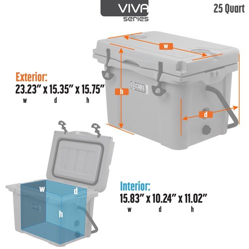 Cubix Outdoors Viva 25QT Portable Rotomolded Hard Cooler, 5-Day Ice Cold Retention, Insulated Coolers, Ice Chest with Cup Holders & Bottle Opener, Ideal for Beach, Picnics, Camping, Cloud Grey
