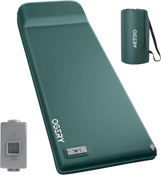 OGERY Self Inflating Sleeping Pad with Electric Pump, 3.15" Ultra-Thick Memory Foam Camping Pad, 4 Season Camping Mattress Pad with Built-in Pillow, Camping Essentials Gear for Tent Travel Car