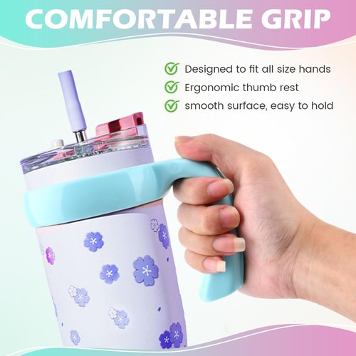 20 oz Tumbler Handle, Anti Slip Travel Mug Grip Cup Holder, Cup Handles for Vacuum Insulated Tumblers, Car Cup Holder Friendly, Improved Grip, Tumbler Mugs Attachment(Light Blue)