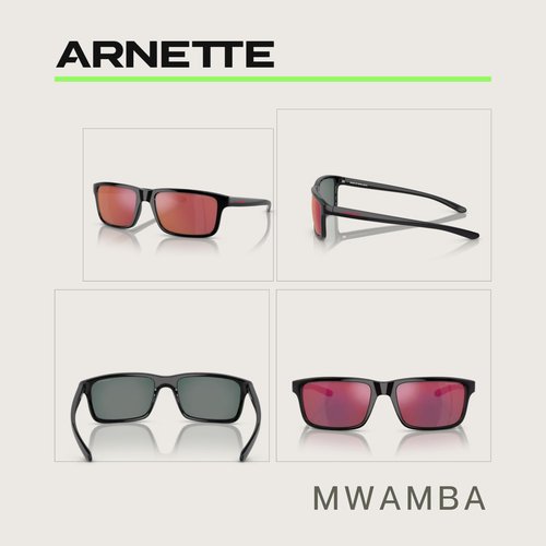 ARNETTE Mwamba AN4322 27536Q 57MM Black/Grey Mirror Orange/Yellow Rectangle Sunglasses for Men +BUNDLE with ACCESSORY EYEWEAR KIT