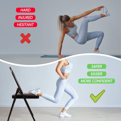 Yoga Chair Set Yoga Auxiliary Chair Flexibility Strength Training Tool, Foldable Yoga Chair for Balance Training, with Figure S Resistance Belt, Chair Leg Cap, Brown
