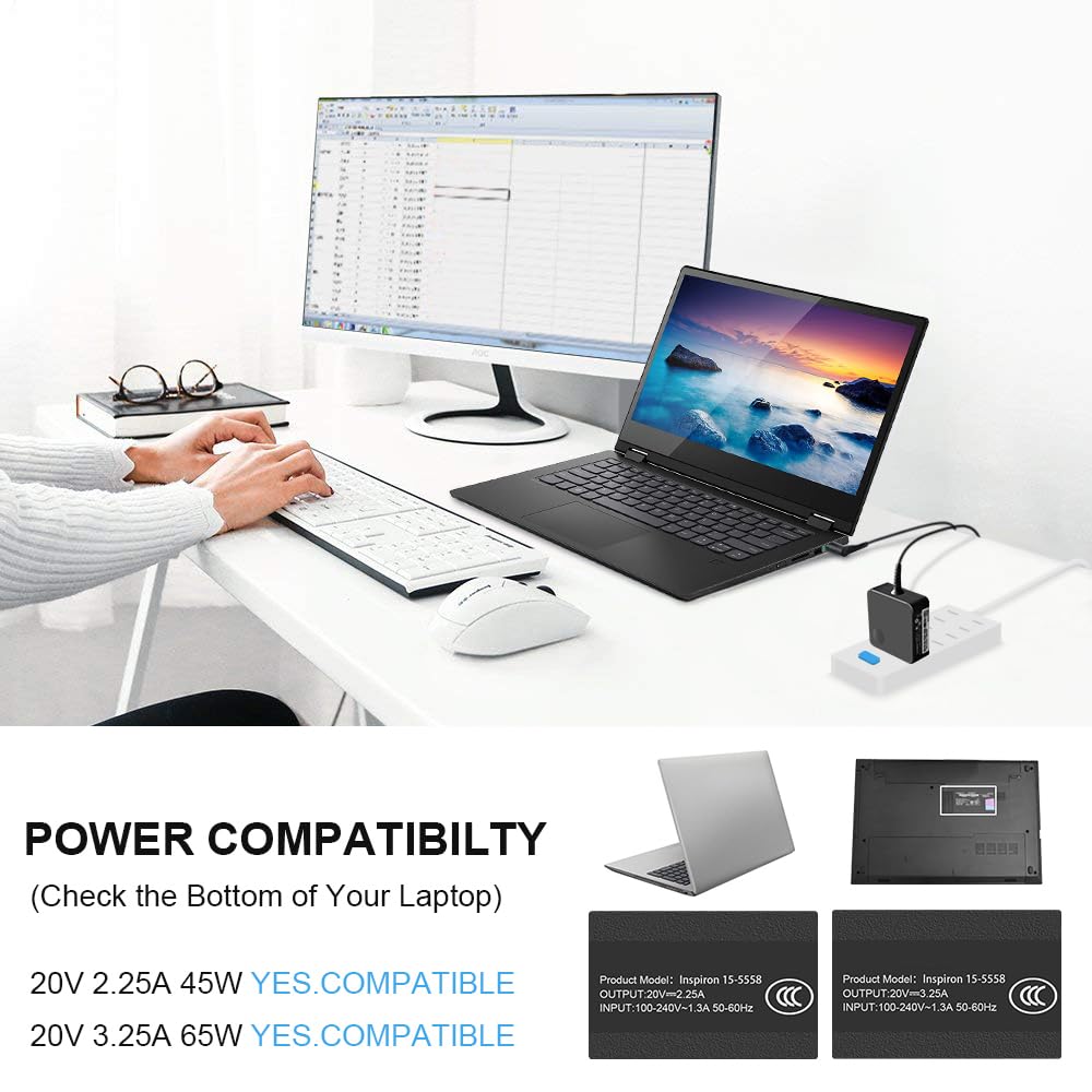 Ostrich Charger Compatible with Lenovo Laptop Computer 65W 45W Round Tip Power Supply AC Adapter