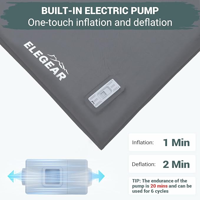 Elegear Self Inflating Sleeping Pad, Built-in Electric Pump 3.1" Ultra-Thick Memory Foam Camping Mattress Pad with Pillow Double Sleeping Pad for Camping R-Value 9.5 Foam Camp Pad for Car/Traveling