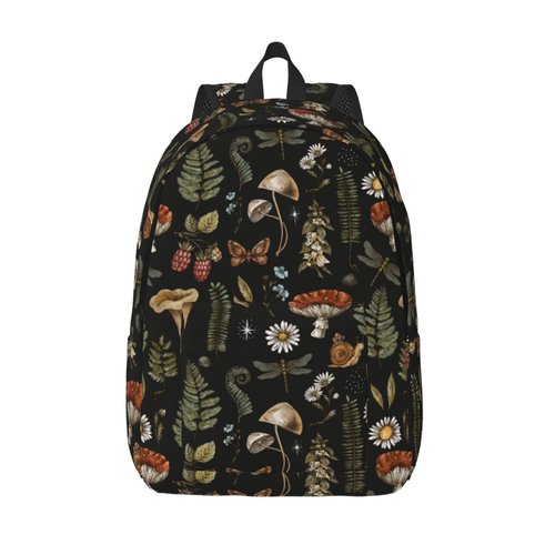 GVGOAGL Vintage Mushroom Witchcraft Plant Backpack for Girls Boys Women Lightweight Canvas Bookbag Casual Daypack for Travel Outdoor Camping, 15 Inch