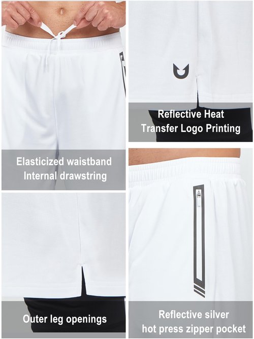NORTHYARD Men's 2 in 1 Running Shorts Workout Gym Athletic Shorts Quick Dry with Liner Active Training Shorts with Zipper Pockets White XL -1