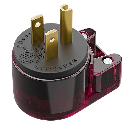 Nema 5-15P Plug, 90 Degree Right Angle Plug 15A 125V Angled Plug, Nema 5-15P DIY AC Plug,USA 3-Prong Household Right Angle AC Plug, Red Color ETL Verified, Red