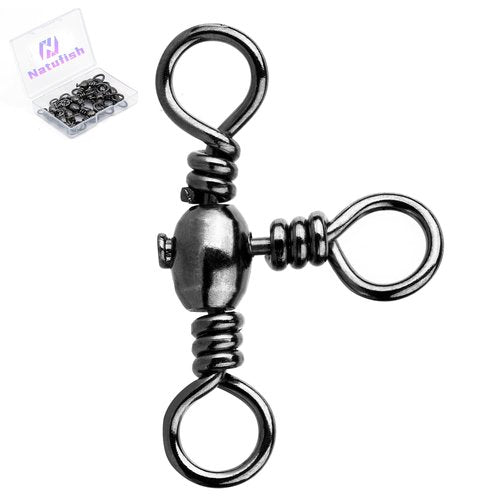 Natufish 3 Way Swivels Fishing Tackle - 25Pcs Three Way Swivel Black T-Turn Barrel Swivel High Strength Connector for Catfish Rigs(Size 9#)