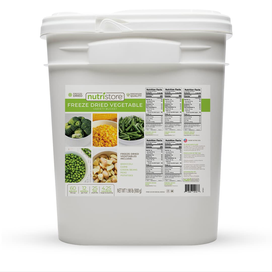 Nutristore Emergency Buckets | Premium Freeze-Dried Meats | 25-Year Shelf Life | Made in USA | Emergency Survival Food Supply | 60 Large Servings