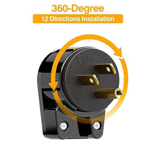 ETL Verified 3-Pack Nema 5-15P 90 Degree Right Angle Plug, 15A 125V USA 3-Prong Household Angled AC Plug, Black