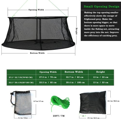 Drasry Fishing Net Trap for Bait Minnow Shrimp Crayfish Foldable Fish Crawdad Lobsters Cast Net Collapsible (33.5 * 39.4 in(85 * 100 CM))