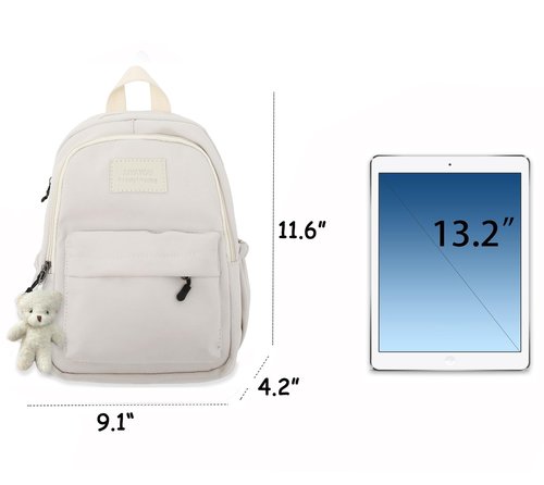sveter Aesthetic White Backpack for Adults Lightweight Book bag with Bear Pendant and Pins,White