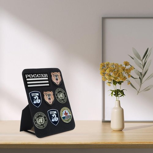 FINGERINSPIRE Black Tactical Patches Display Panel 14.2x11" Rectangle Tactical Patch Display Board with Loop and Back Support Polyester Collection Stand Holder for Badge Morale Patch Military Patch