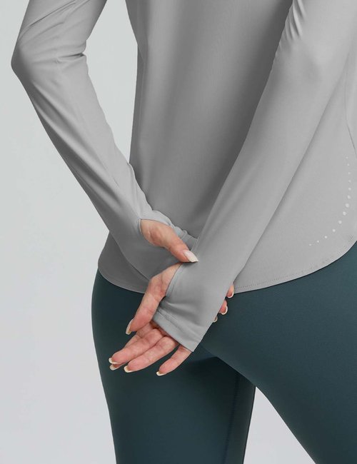 Long Sleeve Workout Tops for Women Athletic Running Shirts Active T Shirts Quick Dry Lightweight Grey M