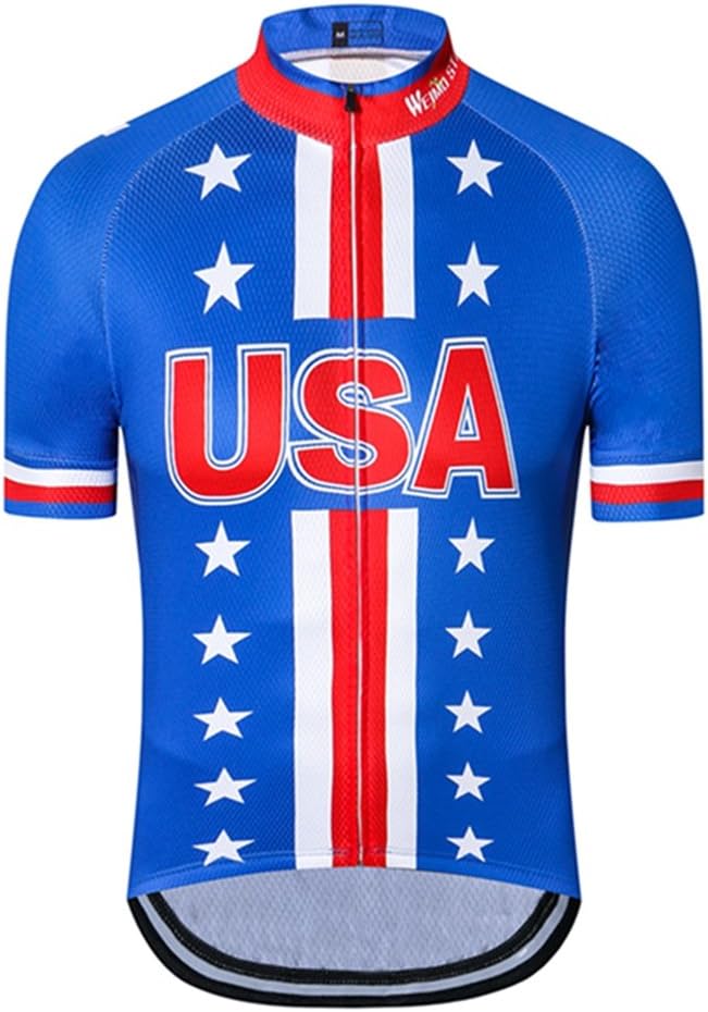 Weimostar Men's USA Cycling Jersey Short Sleeve Biking Shirts Breathable with Pockets