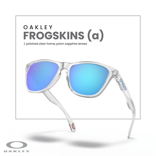 OAKLEY Frogskins (a) OO9245 9245A7 54MM Crystal Clear/Prizm Sapphire Square Sunglasses for Men for Women+ Bundle Accessory Leash Kit, Microfiber Pouch