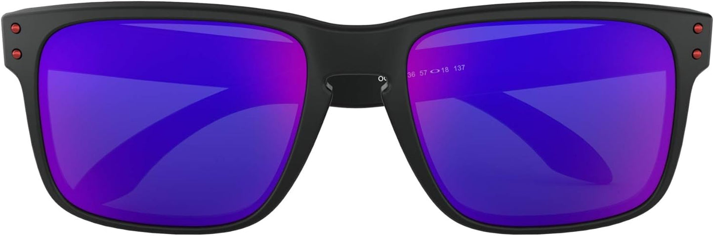 Oakley Holbrook Sunglasses (Matte Black Frame / Positive Red Iridium Lens) with USA Flag Lens Cleaning Kit