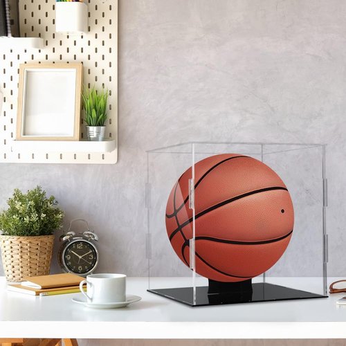 NETGOG Basketball Display Case Stand, Clear Acrylic Basketball Display Box with Removable Stand Holder Storage Dustproof Basketball Display Stand for Baseball Soccer Volleyball Collectibles