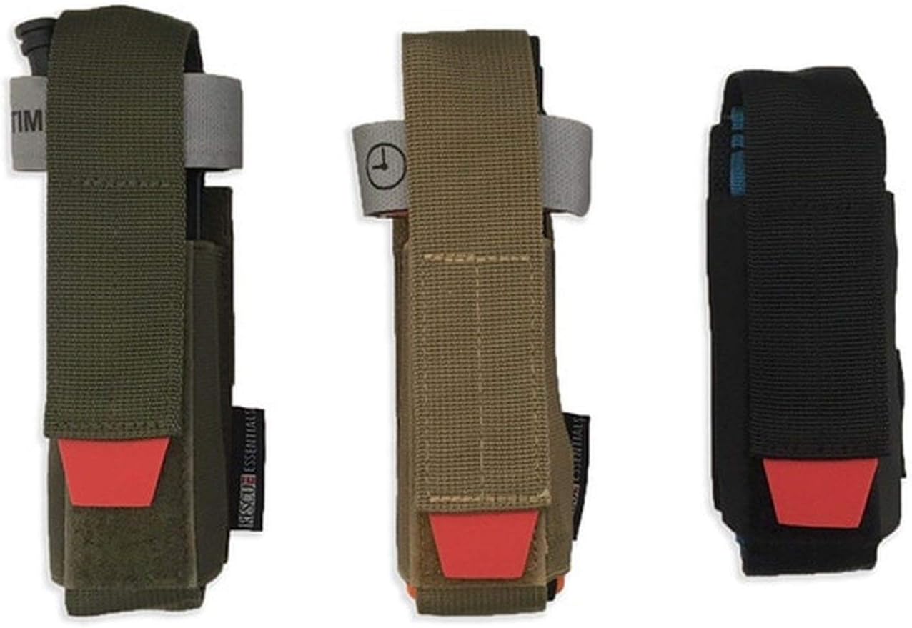 Rescue Essentials Universal Tourniquet Holder with Tab, Velcro Closure, Elastic Sides, Molle Attachment and an Adjustable Strap to Fit All Windlass Tourniquets.