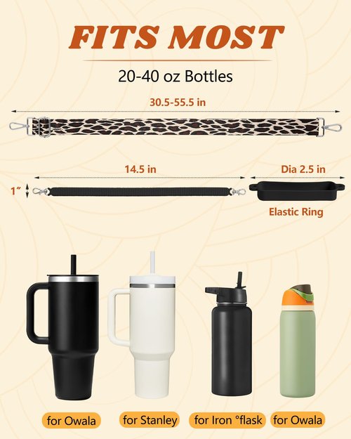 Toykee Cup Straps Carrier with Boot for Stanley 40 30 oz - Water Bottle Shoulder Handle Holder Sling Crossbody Lanyard for Tumbler Leopard Black Silicone Carrying Accessories Set