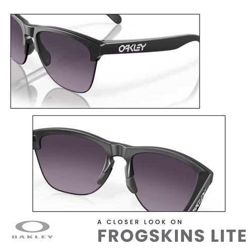 OAKLEY Frogskins Lite OO9374 937449 63MM Matte Black/Prizm Grey Gradient Round Sunglasses for Men+ Bundle Accessory Leash Kit, Microfiber Pouch