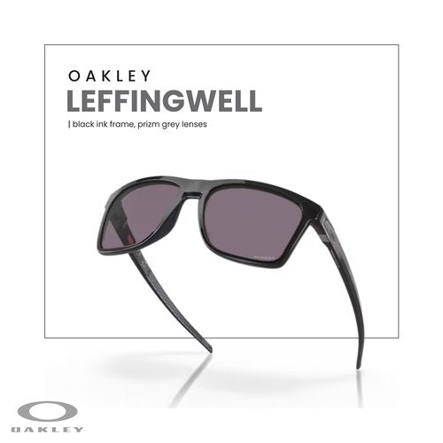 OAKLEY Leffingwell OO9100 910001 57M Black Ink/Prizm Grey Rectangle Sunglasses for Men+ Bundle Accessory Leash Kit, Microfiber Pouch
