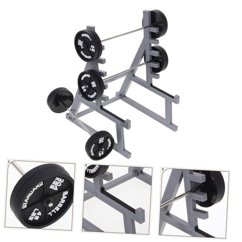 Miniature Squat Rack Pen Holder with Barbell Pen, Dollhouse Gym Furniture, Office Desk Decor, Black Plastic, 6.29x4.72x3.93 Inches, Set of 4 for Home, Office, Car