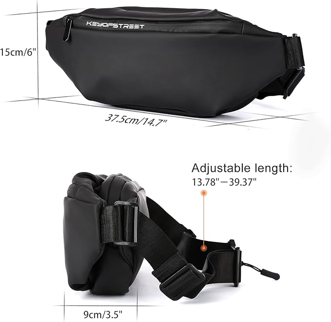 Crossbody Fanny Pack for Men, Large Waterproof Waist Bag Pack, Fashionable Chest Belt Bag for Men Travel Running Cycling Sports, Carrying All Phones