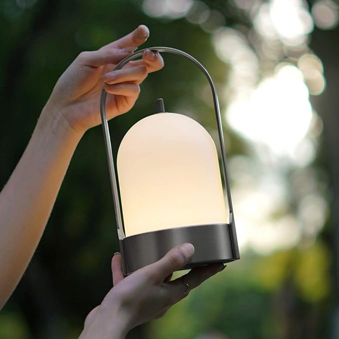 Tubicen Portable Outdoor Battery Operated Lantern Table Lamp Waterproof, 4000mAh Cordless Rechargeable 4 Levels Touch Dimmable Table Lamp, LED Night Light for Patio Camping Restaurant Balcony, Nickel