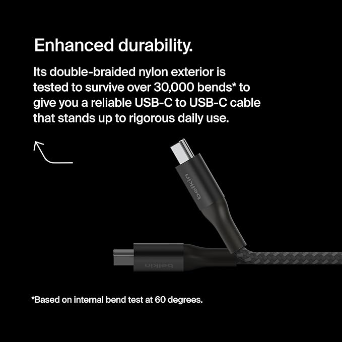 Belkin USB C to USB C Cable, 6.6ft, 240W - Type C Charger, iPhone Charger Cord, Fast Charging for iPhone 16, Galaxy S25, Pixel 9, MacBook, Chromebook, iPad Pro, Switch Steam Deck - Black