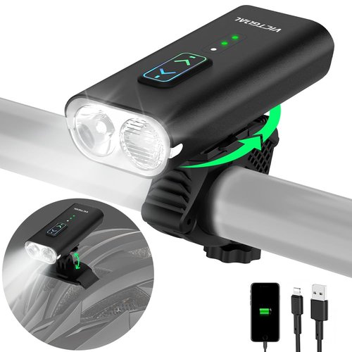 VICTGOAL Bike Helmet Light 1500 Lumens Rechargeable Front Bike Headlight, 13 Modes Super Bright Helmet Light with High Beam & Low Beam Bicycle Helmet Light for Night Riding (Black)