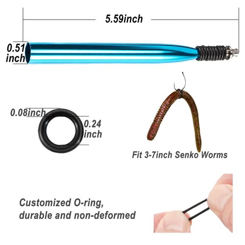 SIWRIOM Wacky Rig Tool with Fishing O-Rings, Wacky Worm Rigging Tool Kit for Senko, Fishing Ring Rigging Tools for Clip Soft Baits Worms with Keychain Lanyard Fishing Bait Rigs