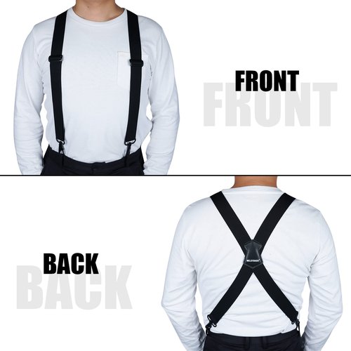 MELOTOUGH Tactical Suspenders Loops Attachment Duty Belt Keeper Snaps Belt Keeper,Mens Suspender 1.5 Inch Wide X Back Suspenders Black Adjustable Elastic Suspenders Braces with Heavy Duty Snap Hooks
