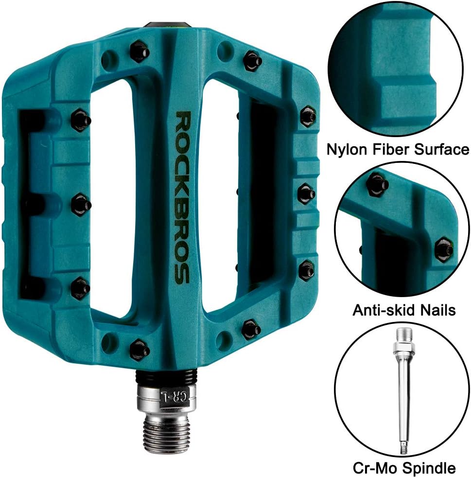ROCKBROS MTB Pedals Mountain Bike Pedals Lightweight Nylon Fiber Bicycle Platform Pedals for BMX MTB 9/16"