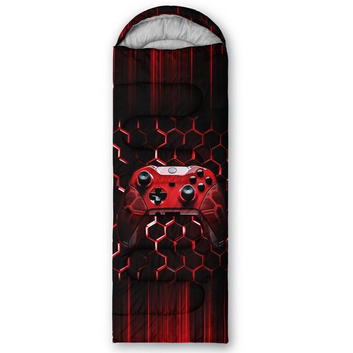 QOOMO Red Game Console Printed Camping Sleeping Bag, 3 Season Warm & Cool Weather,Lightweight,Waterproof Sleeping Bags for Adults & Kids,Traveling,and Outdoors,Camping Gear Equipment, 31x90inch