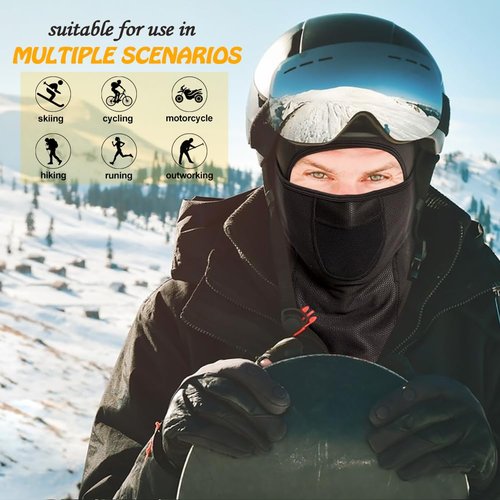 Sireck Cold Weather Balaclava Ski Mask, Fleece Thermal Winter Face Mask Head Warmer, Windproof Skiing Hunting Survival Motorcycle Accessories & Gear for Men Women(Black)
