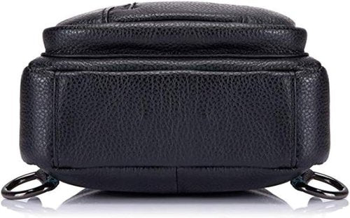 Hebetag Leather Sling Bag Crossbody Backpack for Men Women Casual Shoulder Chest Bags Day Pack Daypack Pouch Pocket Black