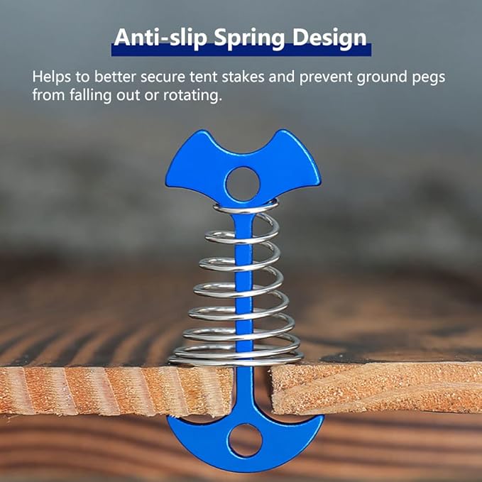 Fishbone Deck Anchor Pegs with Carabiners, Aluminium Deck Tent Stakes with Spring Buckle Aluminium Deck Windproof Tent Stakes for Outdoor Camping Hiking (10Pcs Blue)