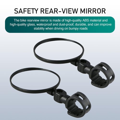 waswale 2 PCS Bicycle Rearview Mirror, 2.95" Diameter Plastic Frame HD Glass Cycling Convex Mirror, 360 Degree Rotatable Non-destructive Mounting Accessories, for Bicycles Scooters (Black)