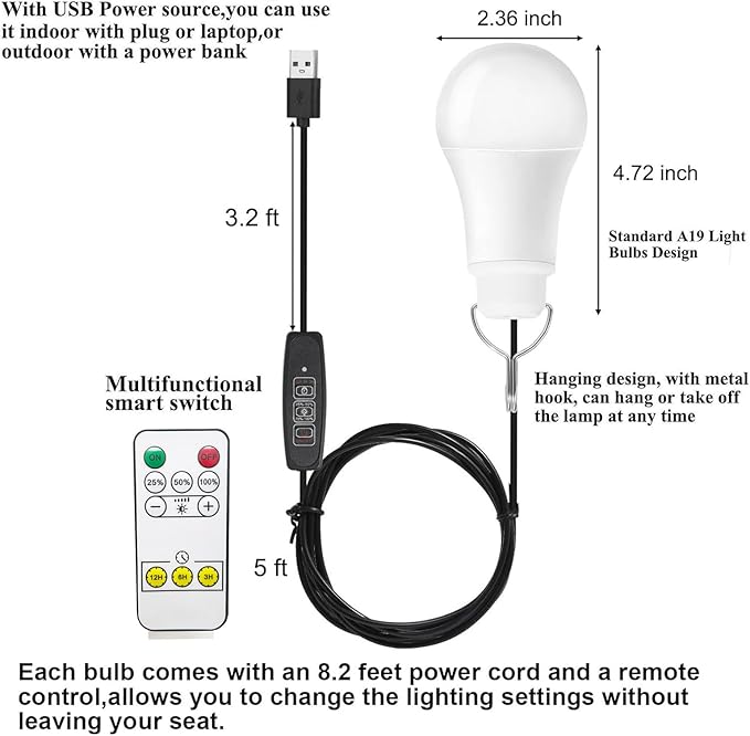 Taysing USB Light,USB Lamp,Camping Lights,7W Dimmable Hanging Portable Emergency Light Tent Lights for Power Station Solar Panel Charger Power Bank Power Outage Camping Outdoor Hurricane,2 Pack 5000K