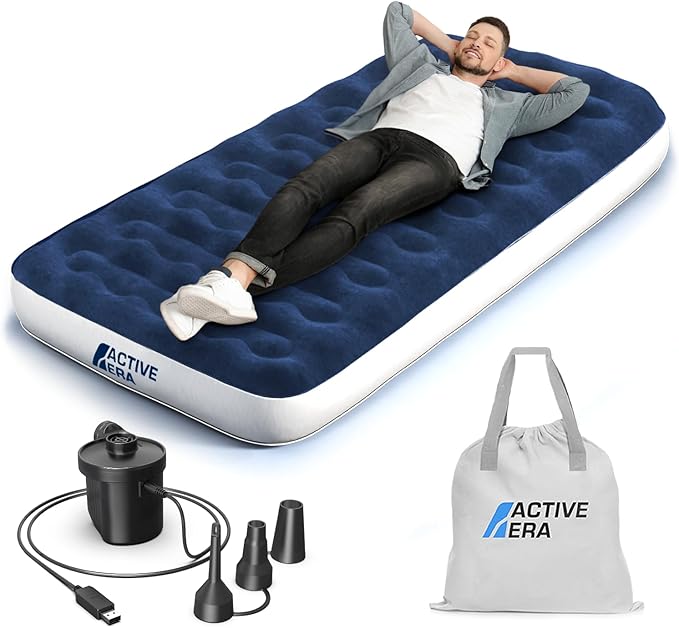 Active Era Luxury Camping Air Mattress with Built in Pump - Twin Air Mattress with USB Rechargeable Pump, Travel Bag - Single Air Mattress for Tent Camping