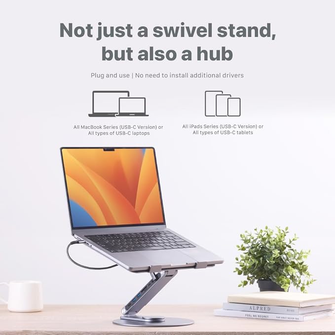 ADAM elements USB-C Stand 360 / Docking Station- HUB 360 USB-C 8-in-1 Aluminum Stand Hub for MacBook, iPad & Laptop Series