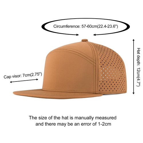 FEINION Men Flat Brim Adjustable Performance Hat Snapback Laser Perforated Baseball Cap (Brown)