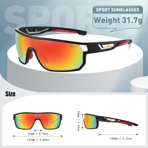 Bevi Polarized Sports Sunglasses TR90 Unbreakable Frame for Men Women Running Cycling Baseball