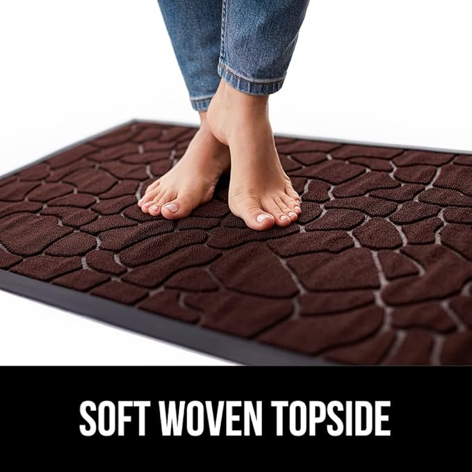 GORILLA GRIP 100% Waterproof All-Season WeatherMax Doormat, Durable Natural Rubber, Stain and Fade Resistant, Low Profile, Indoor Outdoor Door Mats, Easy Clean Entrance Mat, 17x29, Dark Brown Pebble
