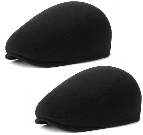 DIYDECAL 2 Pack Mens Flat Cap Ivy Gatsby Newsboy Driving Hat Black for Womens